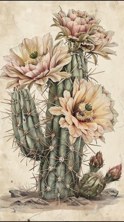 Vintage Cactus Poster, Cactus Aesthetic Vintage, Vintage Desert Aesthetic, California Illustration, Succulents Art, Painting For Office, Succulents Illustration, Cactus Watercolor, Vintage Cactus