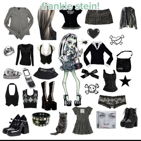 Easy Monster High Costumes, Frankenstein Inspired Outfit, Monster High Core Outfits, Frankie Inspired Outfits, Frankie Stein Outfit Inspiration, Monster High Frankie Stein Outfits, Frankie Stein Aesthetic Outfit, Frankie Stein Inspired Outfits, Monster High Outfit Ideas