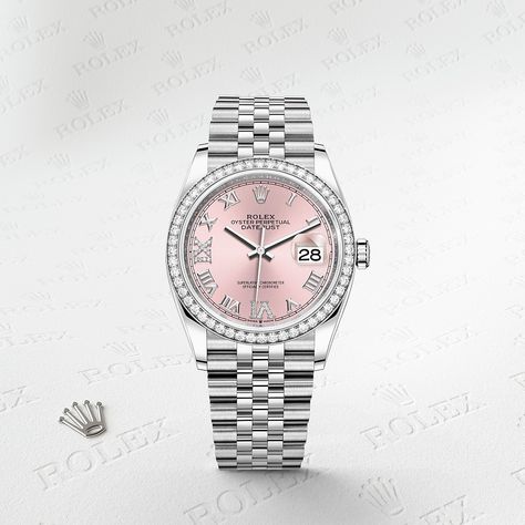 Rolex Datejust Pink, Pink Rolex Watch Diamonds, White Gold Rolex Women, Small Rolex Watch Women, Rolex White Gold, Woman Rolex Watch, Datejust 36mm Woman, Rolex Womans Watch, Rolex Watches Women Rose Gold