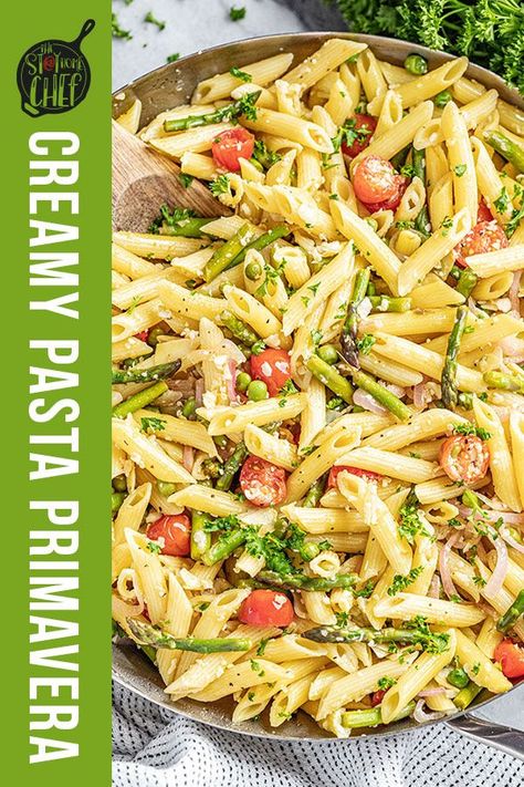 Creamy Pasta Primavera, Chicken Primavera Pasta, Salad Appetizer Cups, Pasta Primavera Recipe, Clean Meals, Spring Pasta, Yummy Pasta, Spring Veggies, Pasta Primavera