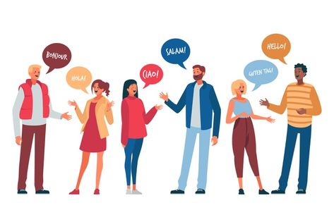 Illustration with young people talking F... | Free Vector #Freepik #freevector #people #woman #man #network Spoken Arabic, Indian Language, Free Vector Illustration, Different Languages, Second Language, Transcription, People Talk, Say I Love You, Model Trains