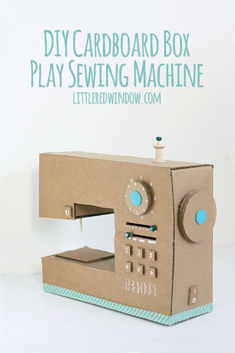 DIY Cardboard Box Play Sewing Machine |  littleredwindow.com | Great tutorial for an adorable play sewing machine made out of an old box! Diy Lunch Bag, Carton Diy, Sewing Machine Stitches, Diy Baby Headbands, Sew Zipper, Sew Ins, Costura Diy, Baby Diy, Valentine Box