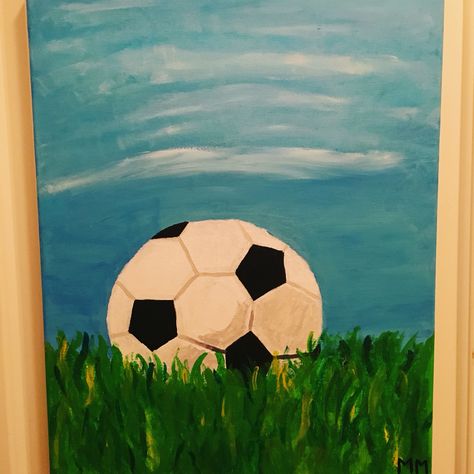 Soccer Art Drawing Easy, Soccer Paintings Easy, Soccer Ball Painting Easy, Soccer Paintings, Easy Soccer Paintings On Canvas, Soccer Paintings On Canvas, Watercolor Soccer Art, Easy Painting For Kids, Football Paintings