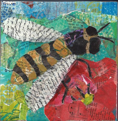 Bee Collage Mixed Media, Bee Collage, Collage Quilts, Journal Techniques, Gel Plate, Collage Techniques, Art Journal Techniques, Collaborative Art, Bee Art