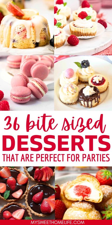 Mini desserts, maximum delight! Celebrate the charm of bite-sized desserts. They're perfect for a potluck or party. Small Sweet Treats Mini Desserts, Desserts For Showers, Mini Dessert Ideas Easy, Sweet Party Appetizers, Brunch Dessert Ideas Party, Desserts For Outside Parties, Sweet Finger Foods Desserts, Prom Dessert Ideas, Mini Cakes For Tea Party