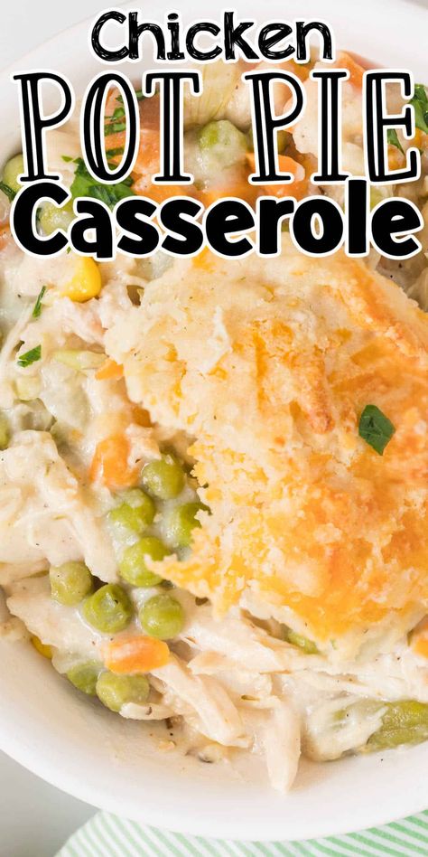 An easy twist on the classic chicken pot pie the entire family is sure to love. This easy chicken pot pie casserole with garlic cheddar drop biscuits is the perfect easy dinner recipe. Tender chicken and frozen vegetables in a creamy sauce topped with easy-to-make flaky biscuits is the ultimate comfort food. This easy chicken pot pie casserole recipe has all the flavors of a chicken pot pie but is made even easier! Easy Chicken Pot Pie Recipe, Creamy Chicken Pot Pie, Pot Pie Casserole, Chicken Pot Pie Filling, Chicken Pot Pie Casserole, Homemade Chicken Pot Pie, Lazy Dinners, Pot Pie Filling, Easy Chicken Pot Pie