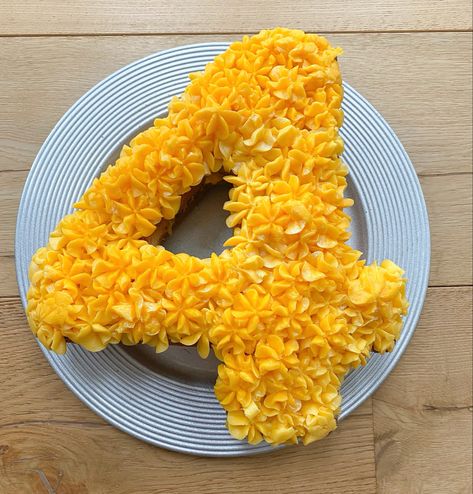 Yellow Number Cake, Number 4 Birthday Cake, 4 Birthday Cake, Yellow Birthday Cake, 4th Birthday Cake, Number Birthday Cakes, 4th Birthday Cakes, Yellow Birthday, Number Four