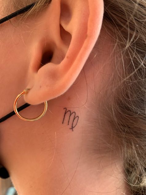 Virgo Constellation Tattoo Behind Ear, Behind The Ear Virgo Tattoo, Virgo Behind Ear Tattoo, Virgo Ear Tattoo, Virgo Tattoo Aesthetic, Cute Virgo Tattoos, Virgo Spine Tattoo, Virgo Finger Tattoo, Virgo Fine Line Tattoo