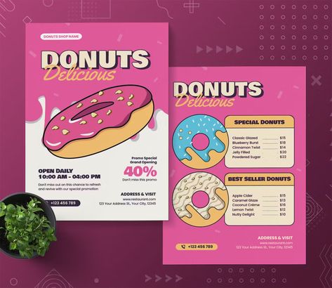 Donut Banner Design, Donut Menu Design, Poster Donat, Donut Branding, Instagram Feed Theme Layout, Menu Sans Gluten, Halloween Deserts, Make A Flyer, Cinnamon Twists