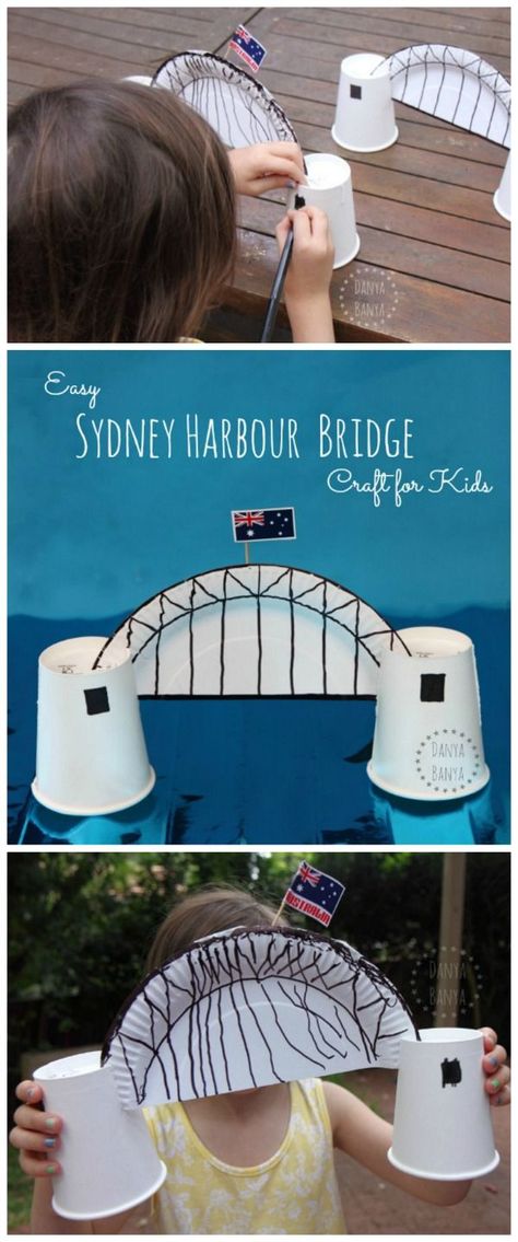 Sydney Harbour Bridge craft for kids - made from items you probably already have at your Australia Day BBQ! Sydney Harbour Bridge Craft, Australia Day Craft, Australia Crafts For Kids, Bridge Craft, Australian Activities, Australia Activities, Australia For Kids, Australia Day Celebrations, Great Barrier Reef Australia