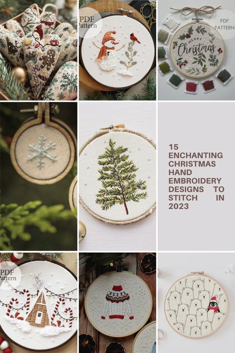 Discover a world of Christmas hand embroidery with 15 unique designs. From vintage motifs to contemporary patterns, this collection caters to all skill levels. Dive into festive themes like snowmen, Christmas trees, and cozy cabins. Perfect for gifting or home decor. Visit now to start your holiday stitching journey! Hand Embroidery Christmas Ornaments Free Pattern, Free Christmas Embroidery Designs, Vintage Christmas Embroidery Patterns, Small Christmas Embroidery Patterns, Winter Embroidery Patterns Free, Christmas Hand Embroidery Patterns Free Printable, Christmas Tree Embroidery Patterns, Embroidery Patterns Vintage Free, Embroidery Christmas Patterns