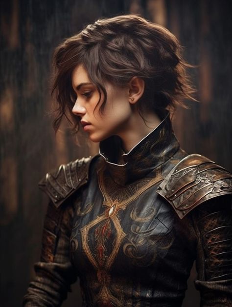 Dark Fantasy, medieval, cute woman Medieval Hairstyles Women, Medieval Short Hair, Female Character Inspiration Short Hair, Short Fantasy Hairstyles, Female Warrior Hairstyles, Fantasy Short Hair, Fantasy Hairstyles Short, Short Fantasy Hair, Medieval Hairstyles For Short Hair