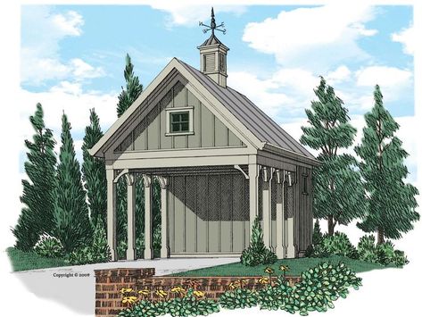 1-Car Carport Plan, 086G-0003 Carport With Loft Above, Carport With Bonus Room Above, Carport With Storage Room On Side, House With Carport On Side, Carport With Storage Room, Build A Carport, Building A Carport, Carport With Storage, Grilling Porch