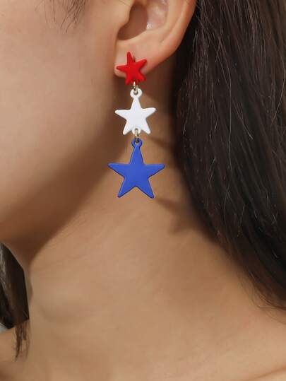 Fourth Of July Earrings, July Events, Flag Earrings, Star Drop Earrings, American Flag Stars, July Fourth, Colour Star, American Jewelry, Blue Star