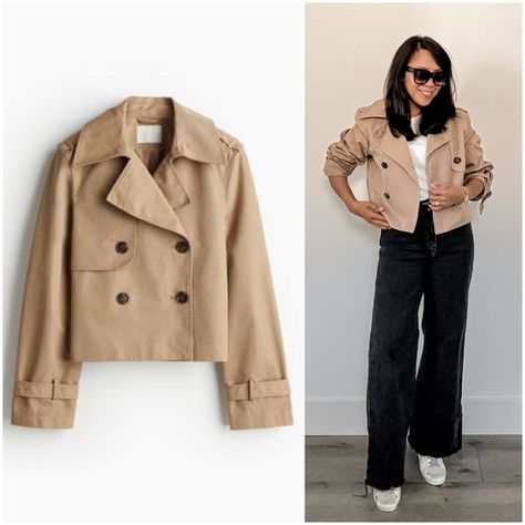 Short Beige Jacket Outfit, Beige Short Jacket Outfit, H&m Trench Coat, Short Beige Trench Coat Outfit, Beige Jacket Outfit Women, Beige Short Coat Outfit, Short Beige Coat Outfit, Beige Jacket Outfit Casual, Short Trench Outfit