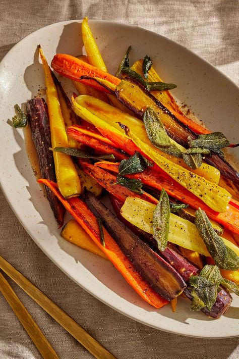 Roasted Carrots with Sage Brown Butter Deserve a Spot on Your Thanksgiving Table Brown Butter Sage Roasted Carrots, Brown Butter Sage Carrots, Butter And Sage Sauce, Sage Brown Butter, Brown Butter Sage, Sage Sauce, Sage Recipes, Roasted Carrots Recipe, Easy Breakfast Brunch