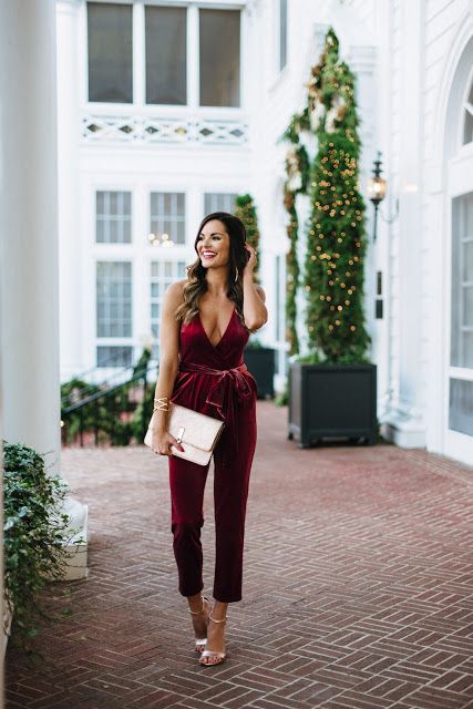 The Perfect Holiday Jumpsuit Red Velvet Jumpsuit Outfit, Holiday Jumpsuit Outfit, Velvet Jumpsuit Outfit, Red Velvet Jumpsuit, Holiday Jumpsuit, Gold Ankle Strap Heels, Christmas Outfits Women, Velvet Jumpsuit, Sequin Jumpsuit