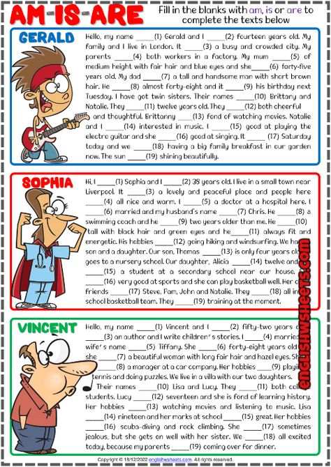 Verb To Be Worksheets For Kids, Verb To Be Worksheets, Teaching Verbs, Esl Reading Comprehension, Verbo To Be, Verb To Be, Esl Reading, English Practice, Tenth Grade