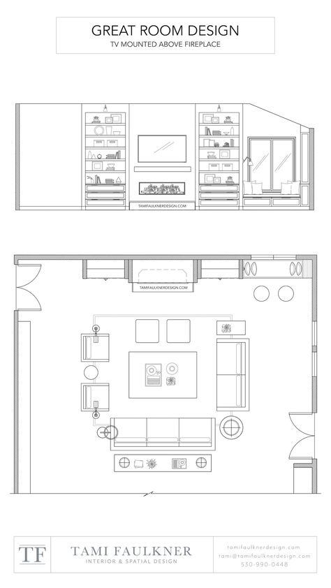 Great Room Layout With Fireplace And Tv, Tv Above The Fireplace, Mounting A Tv, Tami Faulkner, Hearth Fireplace, Chicago Living, Fireplace Dimensions, Arrange Furniture, Design Fireplace