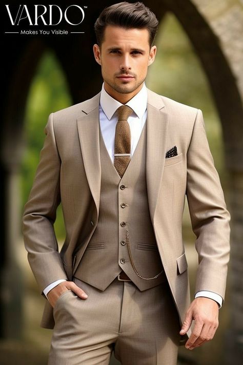 Brown Three Piece Suit, Three Piece Suit For Men, Brown Suits For Men, Suit Double Breasted, Suit For Men Wedding, Dapper Suits, Stylish Mens Suits, Tan Suit, Formal Fashion