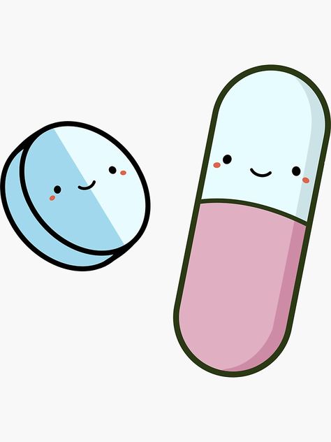 "Cute and kawaii happy pills" Sticker by happinessinatee | Redbubble Pill Drawing Simple, Pill Doodle, Pill Drawing, Pills Drawing, Jobs Drawing, Pill Tattoo, Pill Stickers, Pulse Tattoo, Student Clipart