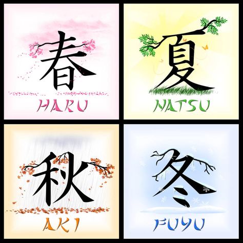 Japanese Seasons v2.0 by TheFightingGoddess Asian Characters, Bahasa Jepun, Materi Bahasa Jepang, Japanese Language Lessons, Basic Japanese Words, Learn Japanese Words, Japanese Quotes, Japanese Phrases, Japanese Language Learning