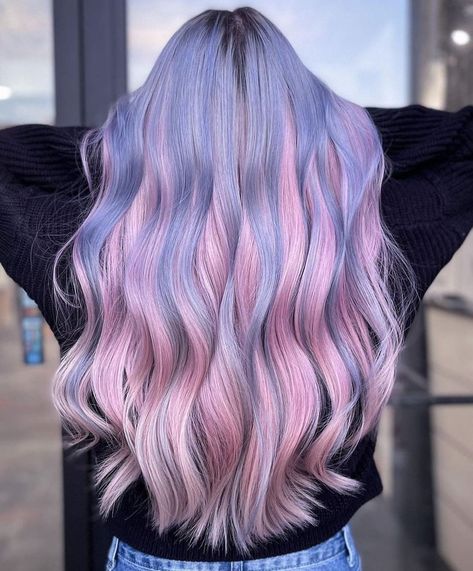 Purple And Periwinkle Hair, Pastel Periwinkle Hair, Bright Pastel Hair, Long Pink And Purple Hair, Perry Winkle Hair, Pink And Periwinkle Hair, Lilac And Pink Hair, Light Blue And Pink Hair, Periwinkle And Pink Hair