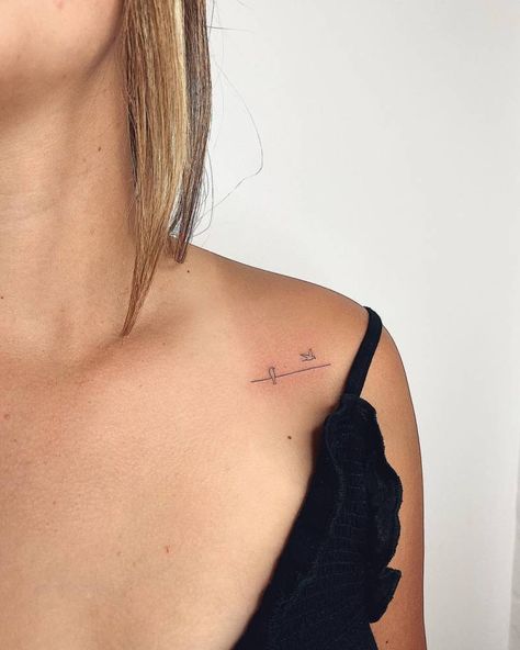 Line Tattoo Shoulder, Technology Tattoo, Two Birds On A Wire, Two Birds Tattoo, Line Animals, Bird And Flower Tattoo, Single Line Tattoo, Birds On A Wire, Line Tattoo