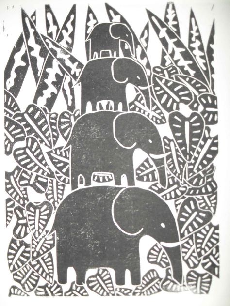 Elephants! Fall Illustration, Linoleum Print, Linoleum Block Printing, Elephant Illustration, Afrique Art, Autumn Illustration, Elephant Pattern, Elephant Art, Elephant Print