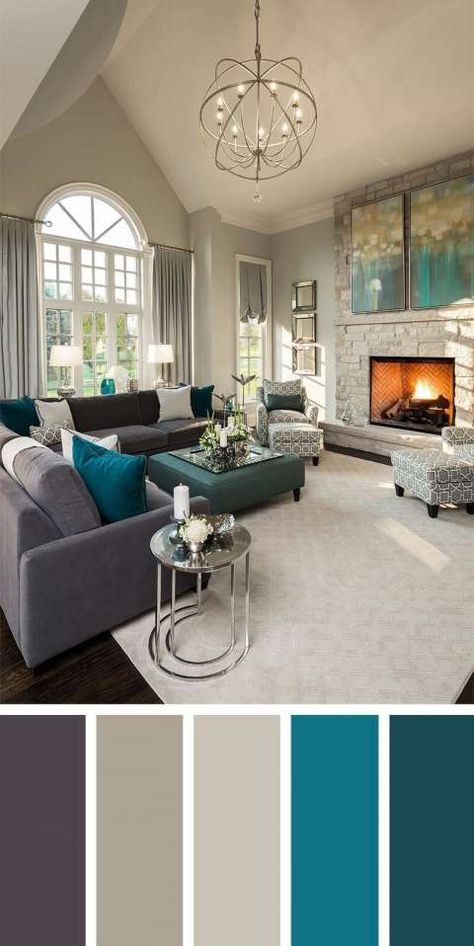 12 Extraordinary Living Room Color Schemes Teal And Grey Collection -  -  Check more at https://color-combination.com/12-extraordinary-living-room-color-schemes-teal-and-grey-collection/ Gray Sofa Living, Living Room Color Combination, Grey Sofa Living Room, Room Color Combination, Teal Living Rooms, Color Palette Living Room, Living Room Decor Colors, Dining Room Colors, Living Room Color Schemes