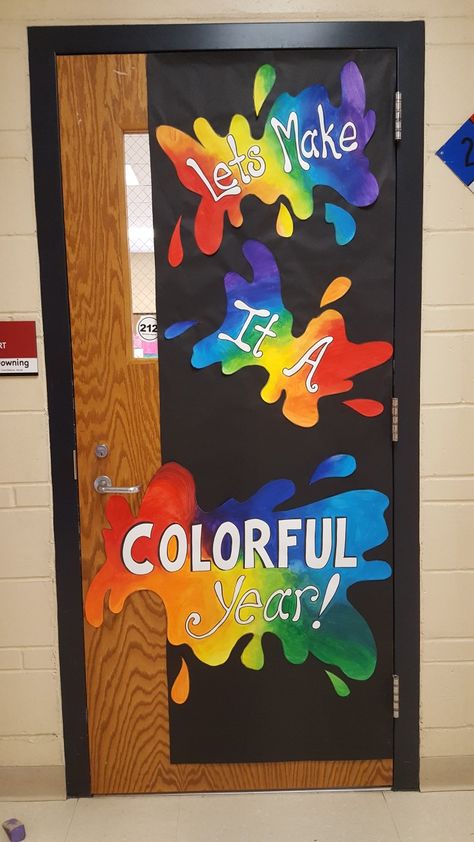 My 4th year door covering for the Art Room-K Downing Art Room Door, Art Room Doors, Art Bulletin Boards, Room Door Decorations, School Door Decorations, Small Hallway Ideas, Door Paint, Art Classroom Decor, Small Hallway