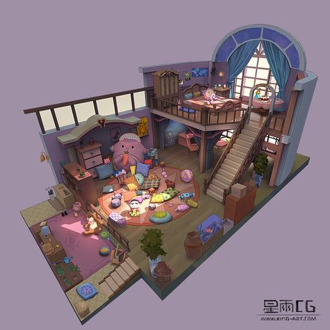 Demon Child, Female Demon, Interior Concept Art, Bedroom Drawing, Star Academy, Casas The Sims 4, Sims Building, Isometric Art, Sims House Design