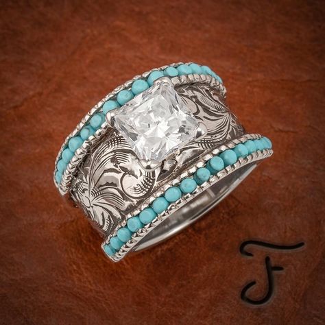 Western Wedding Rings Sets, Western Wedding Bands, Country Wedding Rings, Western Engagement Rings, Western Wedding Rings, Turquoise Wedding Rings, Country Western Wedding, Gold Stacking Rings Wedding, Western Rings