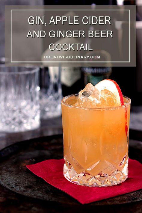 Gin, Apple Cider and Ginger Beer Cocktail Combines gin, apple cider, lemon juice and ginger beer in an ice cold beverage garnished with nutmeg. Fall Gin Cocktails, Beer Cocktail Recipes, Ginger Beer Cocktail, Beer Cocktail, Coctails Recipes, Cider Cocktails, Gin Recipes, Gin Drinks, Beer Cocktails