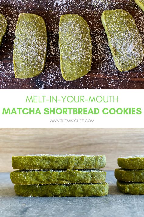 This simple recipe for matcha shortbread cookies will have you scrambling to make more. Shortbread is such a simple dessert, and this recipe improves on the classic shortbread by enhancing the flavor with matcha. #matcha #shortbread #easyrecipes #cookies #dessertrecipes Matcha Shortbread Cookies, Matcha Shortbread, Shortbread Cookies Recipe, Mini Chef, Matcha Cookies, Simple Dessert, Shortbread Cookie Recipe, Sweet Treats Recipes, Matcha Green