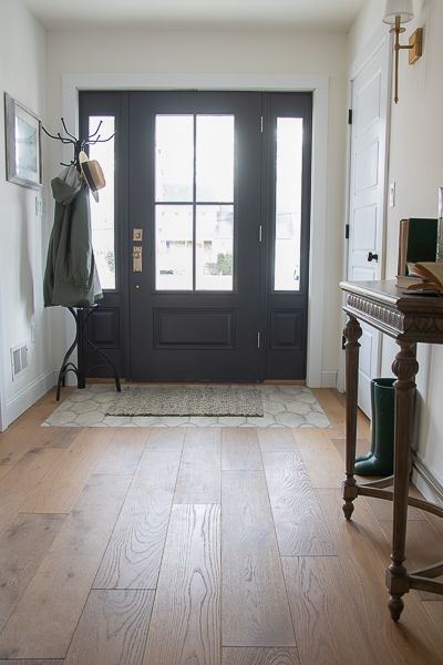 Front Entryway Flooring, Wide Front Doors Entrance, Wide Foyer Ideas Entryway, Wide Front Door Ideas, Wide Entryway Ideas, Foyer Flooring Ideas Entryway, Entrance Flooring Ideas, Remodeling Floors, Entryway Flooring Ideas