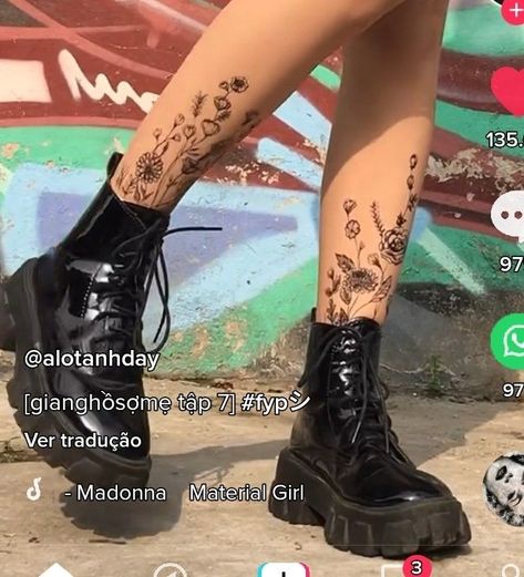 Flower Boot Tattoo, Flower Tats, Ink Poisoning, Doc Boots, Flower Leg Tattoos, Gothic Tattoos, Flower Tat, Shoe Tattoos, Flower Boots