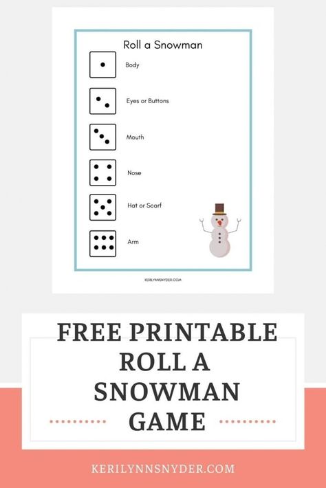 Printable Roll a Snowman Game - Intentional Living Roll A Snowman Dice Game, Roll A Snowman Dice Game Free Printable, Snowman Dice Game, Roll A Snowman, Snowman Games, Roll A Story, Dice Games, Simple Game, Snowman Christmas