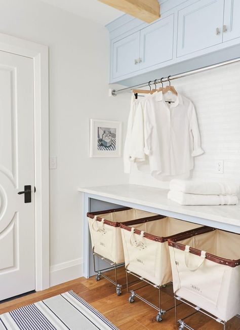 Laundry Room Folding Table, Laundry Room Inspo, Blue Laundry Rooms, Home Laundry Room, Laundry Basket Storage, Drying Room, Room Storage Diy, Dream Laundry Room, Mudroom Laundry Room