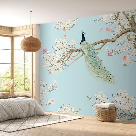 Do you also love monsoon and peacocks what better than getting a wallpaper with beautiful chinoiserie designs and peacocks 🦚 Monsoon Wallpaper, Indian Carpet Design, Pink Chinoiserie Wallpaper, Blue Chinoiserie Wallpaper, Chevron Pattern Wallpaper, Peacock Dance, Mirrored Furniture Decor, Peacock Room, Room Wallpaper Designs