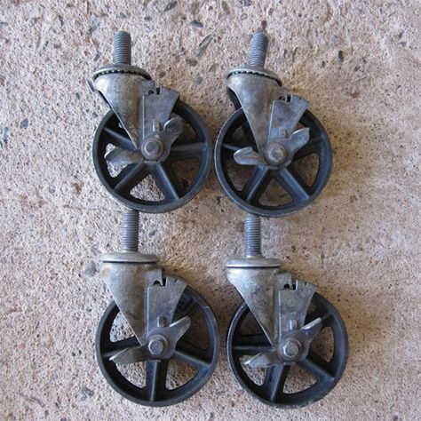 Antique caster reproductions by Vintage Industrial in Phoenix...if you can find these..snag them! Industrial Apartment Decor, Vintage Casters, Industrial Wheels, Industrial Casters, Furniture Wheels, Industrial Chic Style, Industrial Design Furniture, Vintage Industrial Furniture, Wheels For Sale