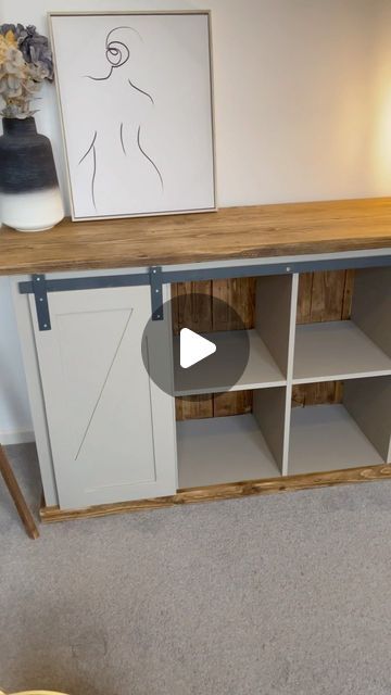 DIY Mum - Kayleigh Sherbourne on Instagram: "IKEA KALLAX transformation  This one is in my mum and dads house so I get to see it all the time.   I learnt a lot on this flip, lots of things I did different the second time round using the steel and barn doors. I countersunk the screws the second time around and used black screws so they weren’t so obvious.   #ikea #ikeahackersofficial #ikeahacksdiy #ikeakallax #ikeakallaxhack #ikeahome #ikeauk #furnituremakeover #furnitureflip #upcycledfurniture #upcycling" Black Kallax Hack, Hack Ikea Kallax, Skruvby Hacks, Dy Ikea, Kallax Transformation, Ikea Hacks Kallax Regal, Kallax With Doors, Hack Kallax Ikea, Kallax Hack Living Room