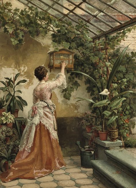 https://flic.kr/p/s3ZJrK | eerelman, otto - In the Greenhouse | Otto Eerelman  1839-1926  Nederland Victorian Paintings, Rennaissance Art, Historical Painting, The Greenhouse, Victorian Art, Old Paintings, Aesthetic Painting, Romantic Art, Ethereal Art