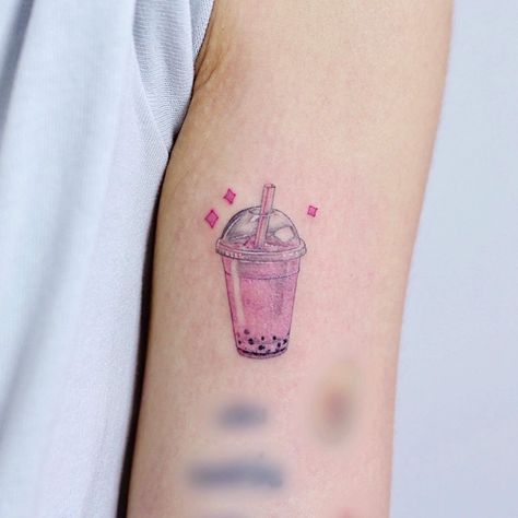 Strawberry Bubble Tea, Tea Tattoo, Food Tattoos, Matching Tattoo, Foot Tattoo, Dream Tattoos, Tattoos For Kids, Matching Tattoos, Piercing Tattoo