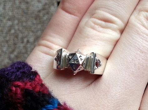 How I made a d20 engagement ring for my secret lesbian D proposal | Offbeat Bride Gamer Wedding, Wedding Ring Photography, Geeky Wedding, Game Wedding, Nerdy Wedding, Wedding Rings Princess Cut, Offbeat Bride, Dragon Ring, Dnd Dice