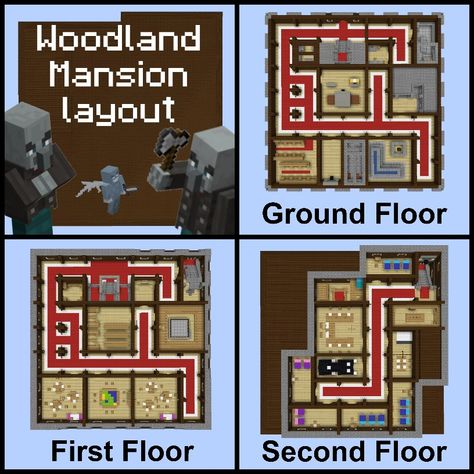 Minecraft Functional House, Minecraft Woodland Mansion Ideas, Minecraft Woodland Mansion Interior, Minecraft Woodland Mansion Remodel, Woodland Mansion Minecraft, Minecraft Mansion Layout, Minecraft House Inside, Minecraft Woodland Mansion, Minecraft Inside Houses Ideas