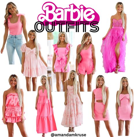 Barbie, Barbie movie, Barbie outfits, pink dress, pink romper, pink top, maxi dress, summer outfits, summer outfit inspo New Barbie, Outfit Options, Barbie Outfits, Pink Barbie, Pink Rompers, Barbie Movies, Cutout Dress, Barbie Clothes, Tulle Dress