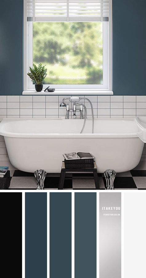 Lifestyle Colour Palettes Archives 2 - I Take You | Wedding Readings | Wedding Ideas | Wedding Dresses | Wedding Theme Navy And Grey Colour Palette, En Suite Colour Schemes, Navy Ensuite, Navy And Gold Ensuite, Blue En Suite Bathroom, Bathroom Paint Ideas Colour Schemes, Blue Gray Bedroom Colors, Bathroom Decor Ideas Colors Schemes, Bathroom Colour Schemes