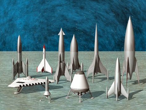 Retro Spaceship, Vintage Spaceship, Dieselpunk Vehicles, Concept Vehicles Sci Fi, Rocket Ships, Retro Rocket, Retro Future, Arte Alien, Retro Space