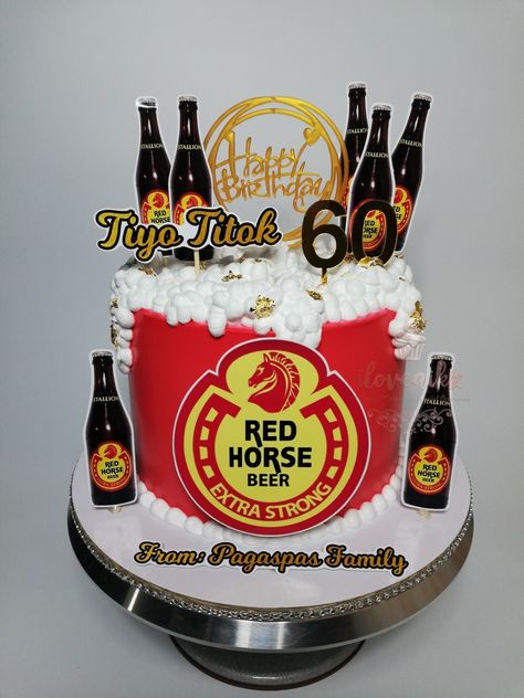 BEER CAKE, RED HORSE CAKE. 60 BIRTHDAY Red Horse Beer Cake Topper Printable, Redhorse Beer Cake Design, Redhorse Beer Printable Cake Toppers, Red Horse Cake Design, Cake Design For Father Birthday, Red Horse Cake Topper, Red Horse Beer Cake, Liquor Cake Design, Red Horse Cake